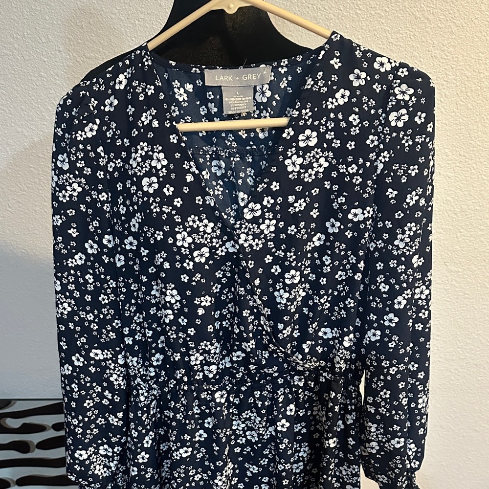 Lark & Grey Navy Floral Long Sleeve Dress